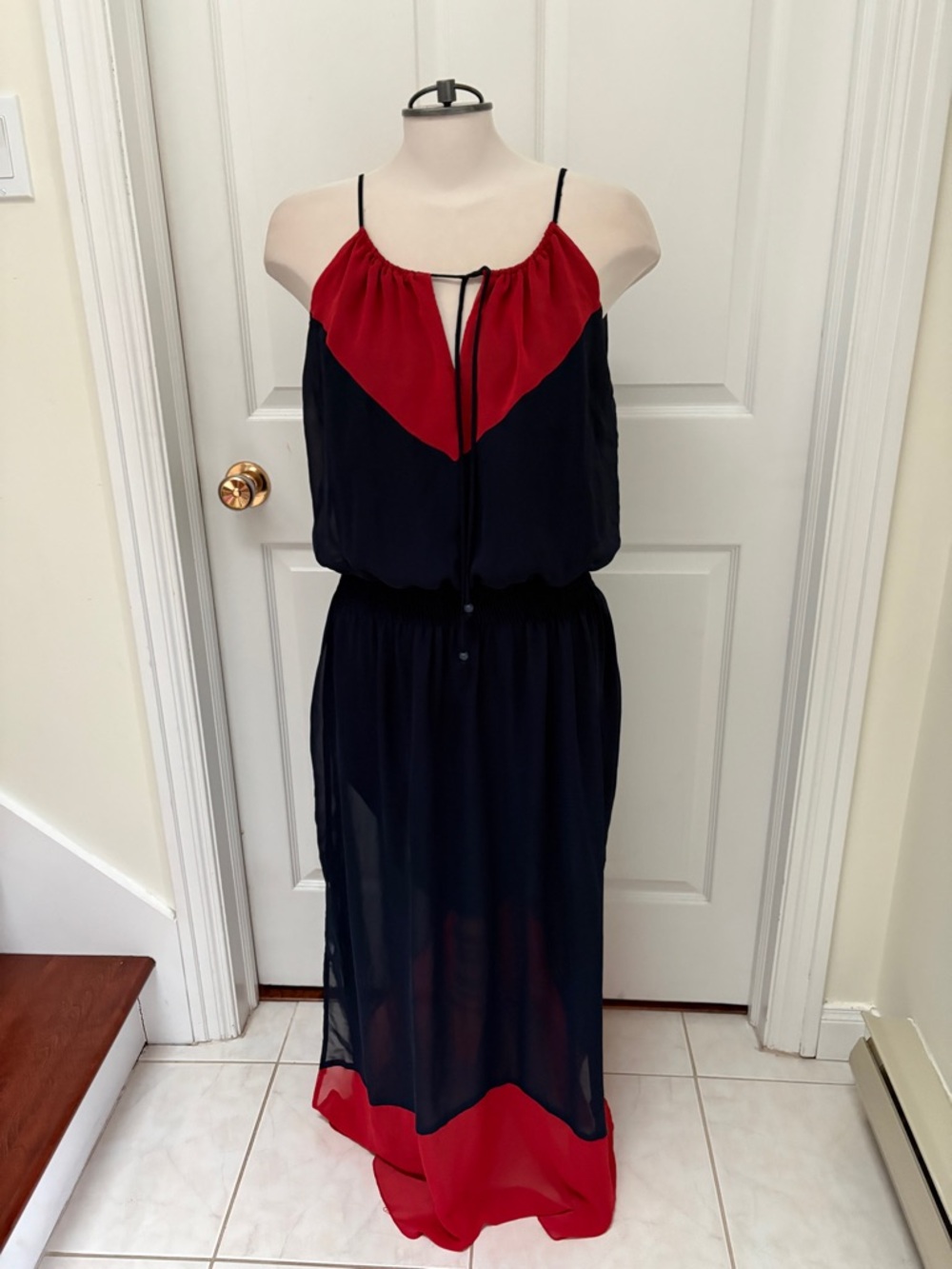 Enfocus Studio Navy Maxi Dress with Red Accents